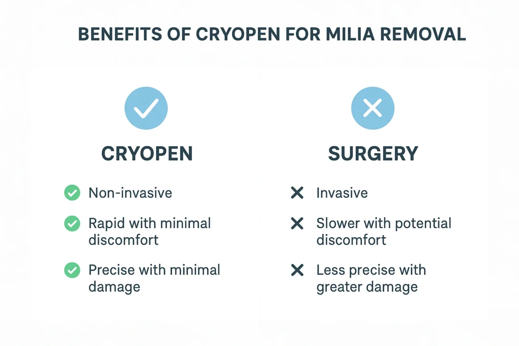 Benefits of cryopen for milia removal Uxbridge compared to surgical treatments.