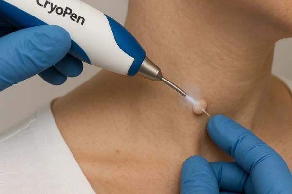 Person receiving cryotherapy Uxbridge for skin tag removal